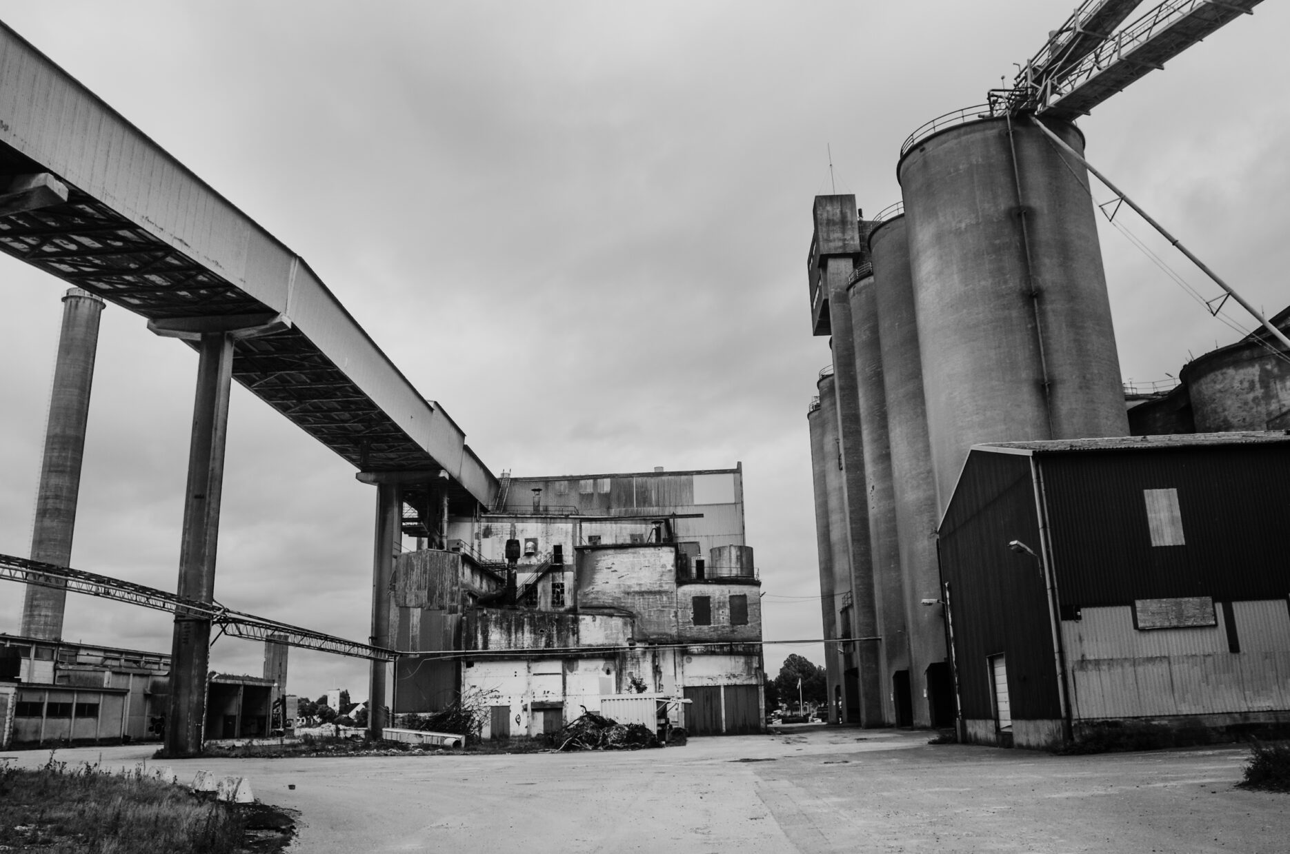 Old industrial buildings and a silo